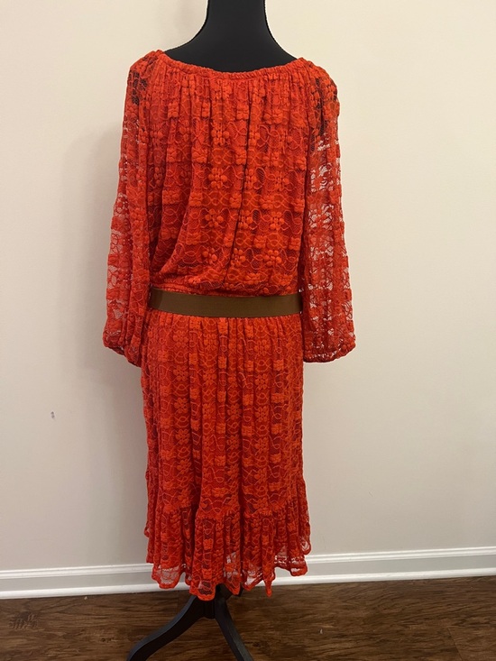 I.N. Studio Orange Lace Long-Sleeve Peasant Dress with Belt - Picture 3 of 10